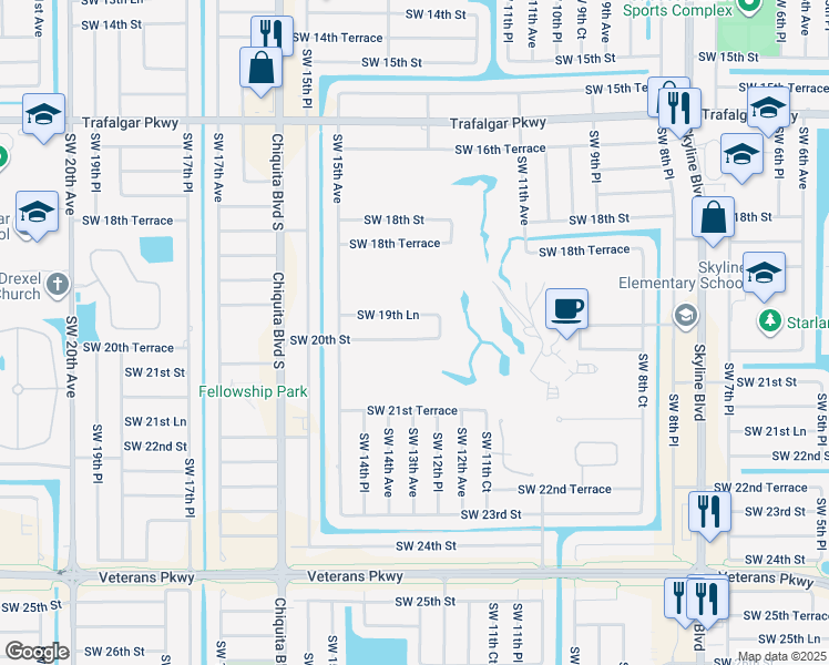 map of restaurants, bars, coffee shops, grocery stores, and more near 1216 Southwest 19th Lane in Cape Coral