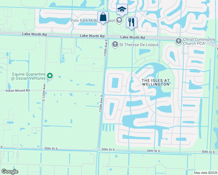 map of restaurants, bars, coffee shops, grocery stores, and more near 11852 Osprey Point Circle in Wellington