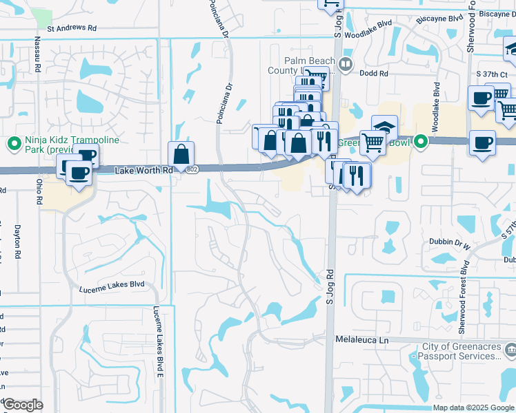 map of restaurants, bars, coffee shops, grocery stores, and more near 4090 Tivoli Court in Lake Worth