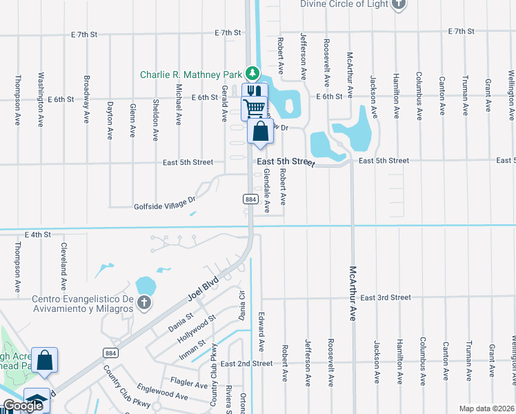 map of restaurants, bars, coffee shops, grocery stores, and more near 2320 Jacaranda Court in Lehigh Acres