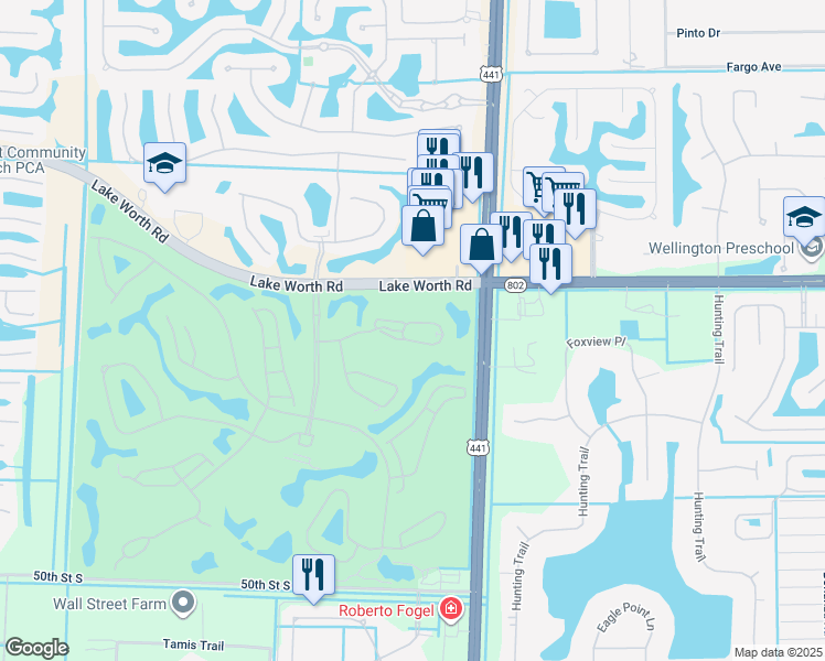 map of restaurants, bars, coffee shops, grocery stores, and more near 10172 Andover Coach Circle in Lake Worth