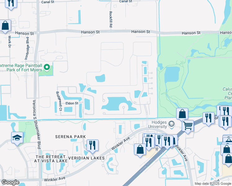 map of restaurants, bars, coffee shops, grocery stores, and more near Liron Avenue in Fort Myers