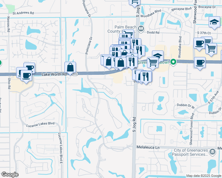 map of restaurants, bars, coffee shops, grocery stores, and more near 4090 Tivoli Court in Lake Worth
