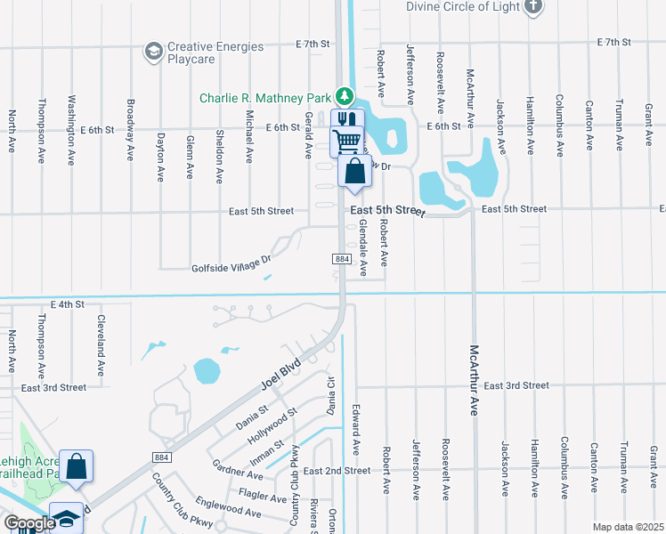 map of restaurants, bars, coffee shops, grocery stores, and more near 409 Joel Boulevard in Lehigh Acres