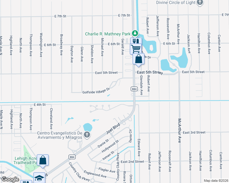 map of restaurants, bars, coffee shops, grocery stores, and more near 2021 Golfside Village Drive in Lehigh Acres