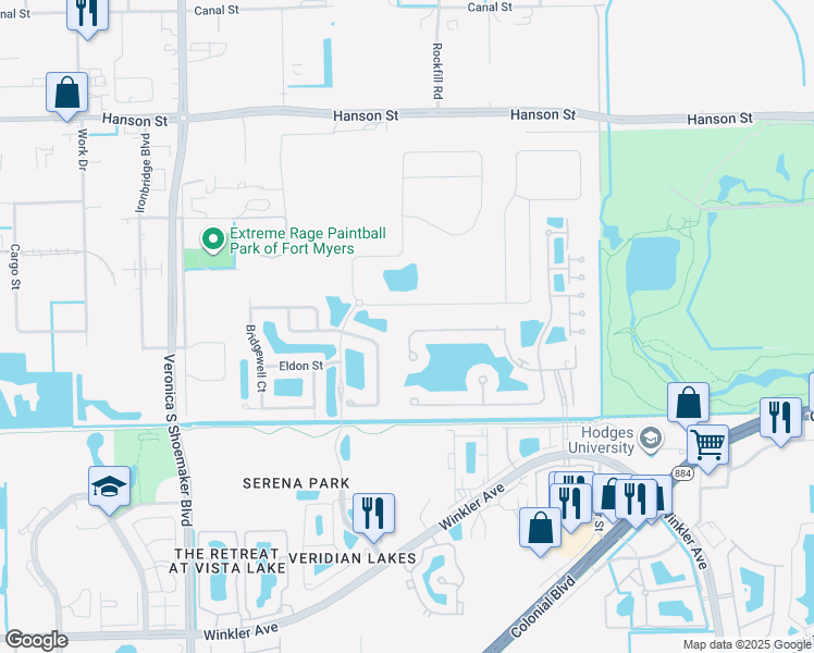 map of restaurants, bars, coffee shops, grocery stores, and more near 4138 Dutchess Park Road in Fort Myers