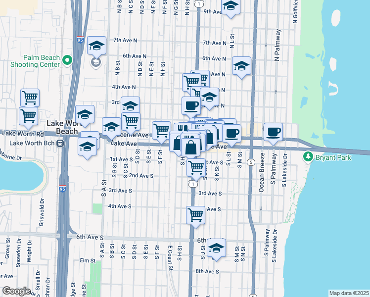 map of restaurants, bars, coffee shops, grocery stores, and more near 913 Lake Avenue in Lake Worth
