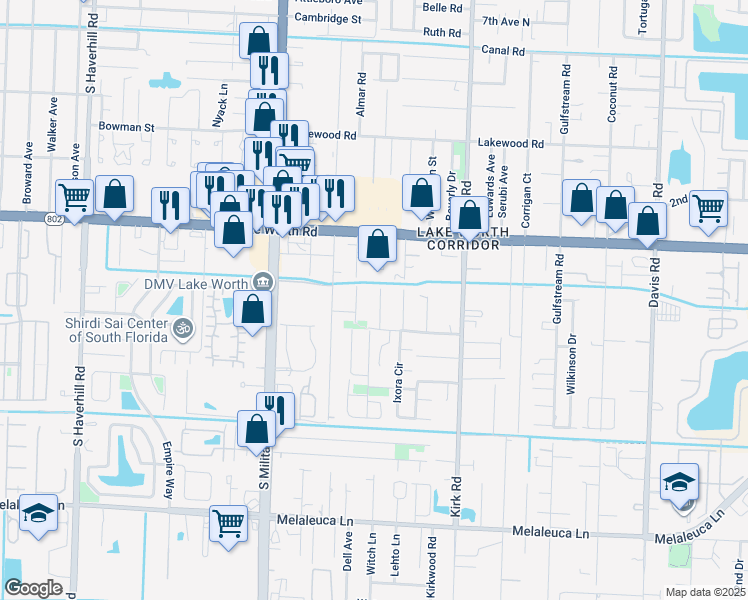 map of restaurants, bars, coffee shops, grocery stores, and more near 4149 42nd Avenue South in Lake Worth