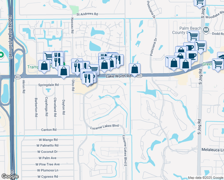 map of restaurants, bars, coffee shops, grocery stores, and more near 7225 Pine Bluff Drive in Lake Worth