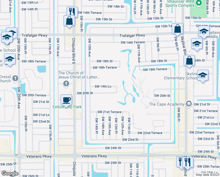 map of restaurants, bars, coffee shops, grocery stores, and more near 1216 SW 19th Ln in Cape Coral