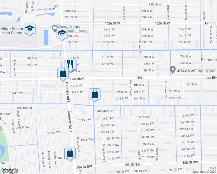 map of restaurants, bars, coffee shops, grocery stores, and more near 4205 4th Street West in Lehigh Acres