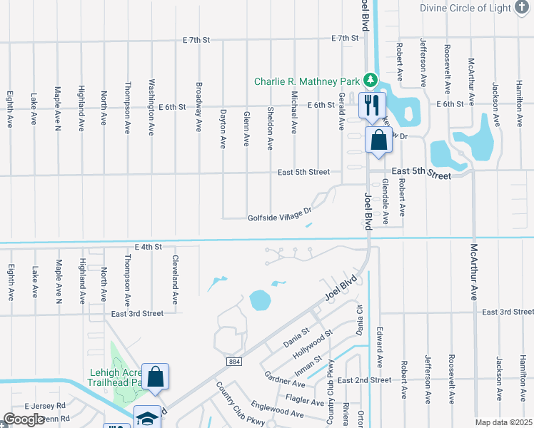 map of restaurants, bars, coffee shops, grocery stores, and more near 409 Sheldon Avenue in Lehigh Acres