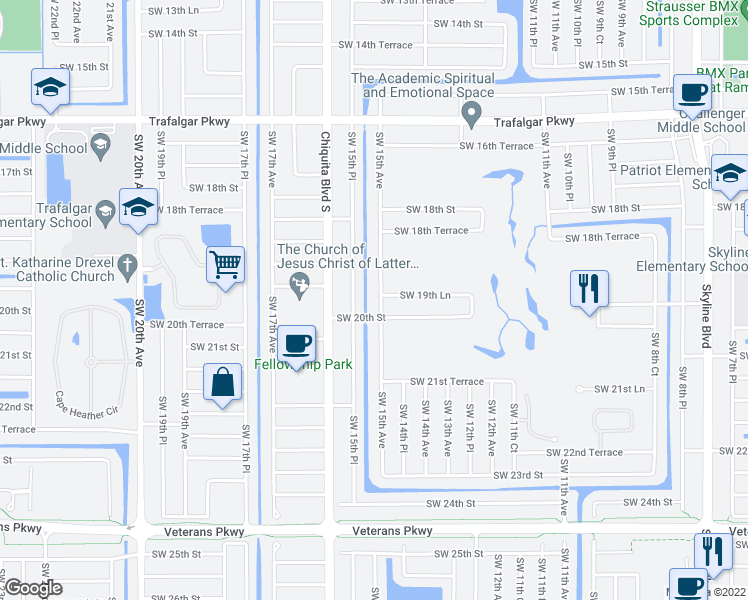 map of restaurants, bars, coffee shops, grocery stores, and more near 1922 Southwest 15th Avenue in Cape Coral