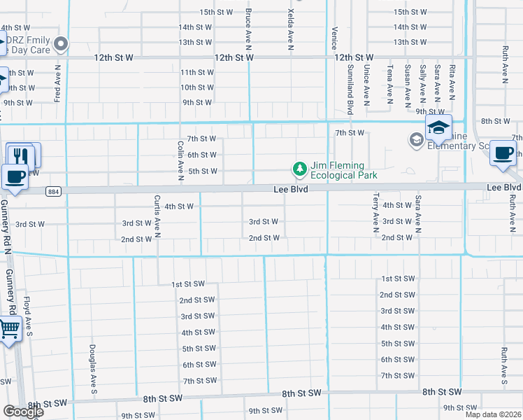 map of restaurants, bars, coffee shops, grocery stores, and more near 3811 4th Street West in Lehigh Acres
