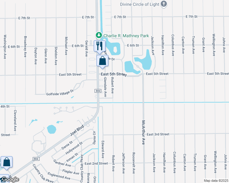 map of restaurants, bars, coffee shops, grocery stores, and more near 408 Robert Avenue in Lehigh Acres