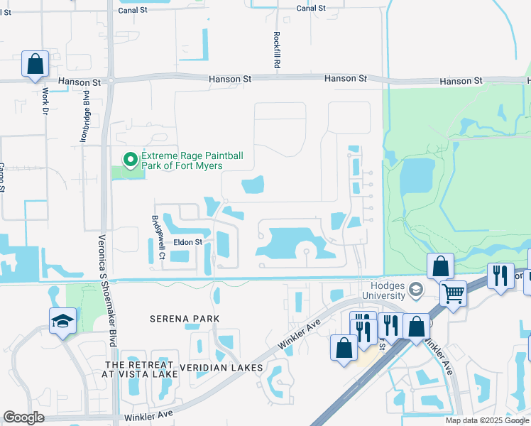 map of restaurants, bars, coffee shops, grocery stores, and more near 4138 Dutchess Park Road in Fort Myers
