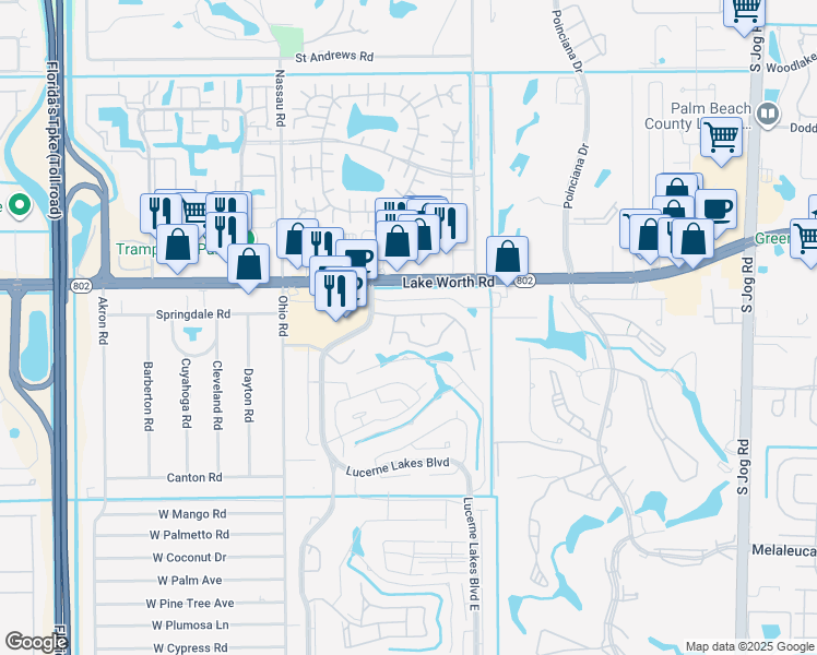 map of restaurants, bars, coffee shops, grocery stores, and more near 7225 Pine Bluff Drive in Lake Worth