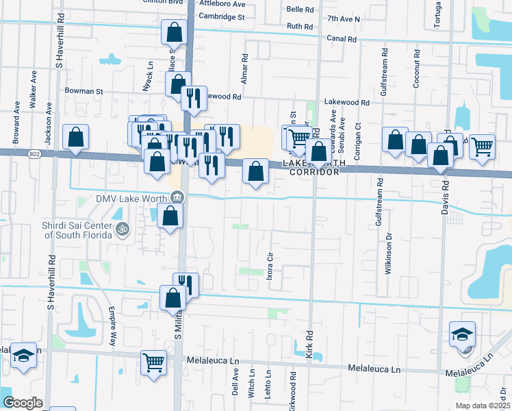 map of restaurants, bars, coffee shops, grocery stores, and more near 4149 42nd Avenue South in Lake Worth
