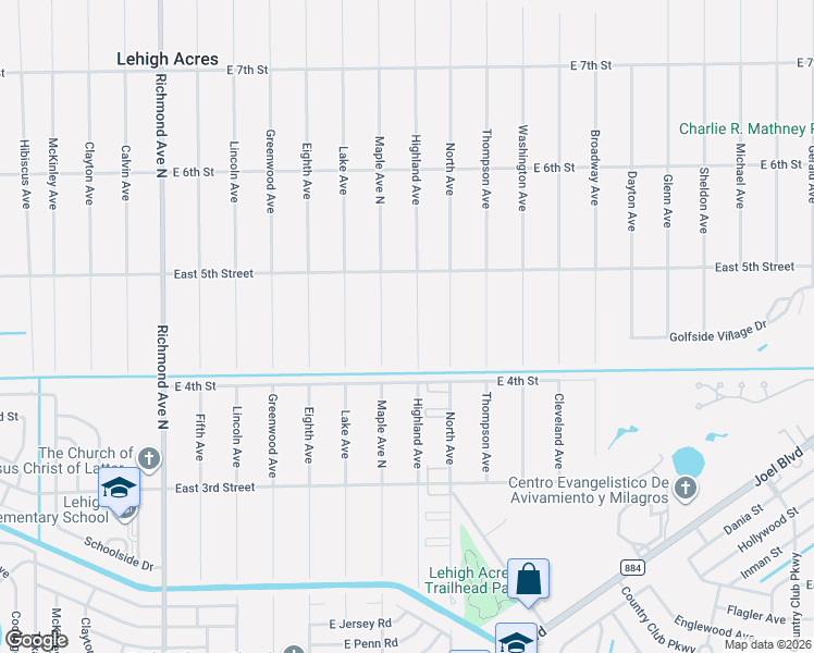 map of restaurants, bars, coffee shops, grocery stores, and more near 411 Highland Avenue in Lehigh Acres
