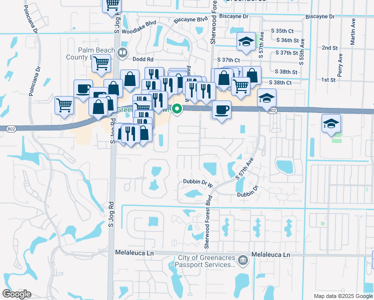 map of restaurants, bars, coffee shops, grocery stores, and more near 98 South Stuart Circle in Greenacres