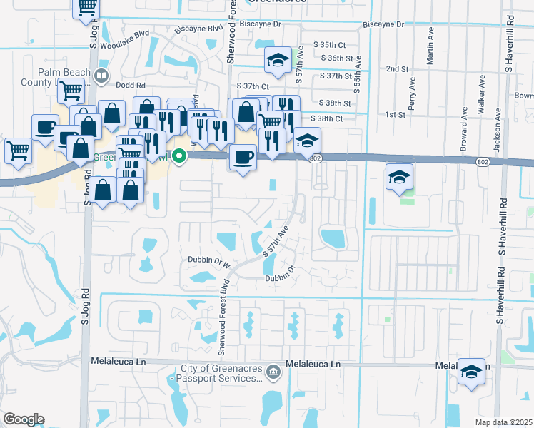 map of restaurants, bars, coffee shops, grocery stores, and more near 921 Keystone Way in Greenacres