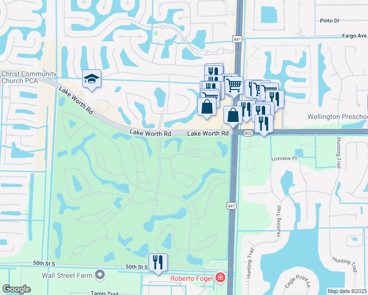map of restaurants, bars, coffee shops, grocery stores, and more near 10315 South Andover Coach Lane in Lake Worth