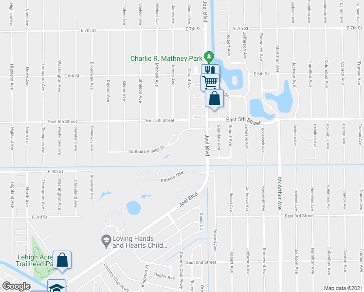 map of restaurants, bars, coffee shops, grocery stores, and more near 2021 Golfside Village Drive in Lehigh Acres