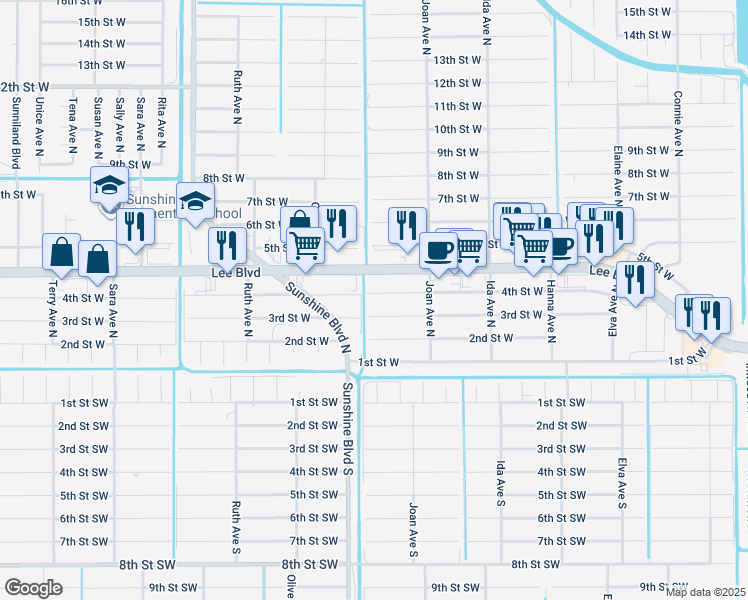 map of restaurants, bars, coffee shops, grocery stores, and more near 3019 4th Street West in Lehigh Acres