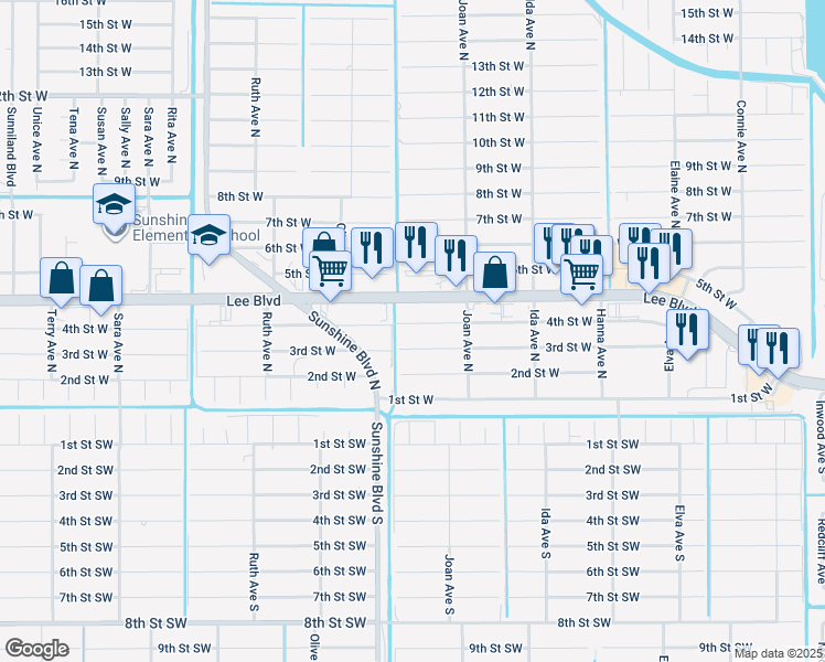 map of restaurants, bars, coffee shops, grocery stores, and more near 3019 4th Street West in Lehigh Acres