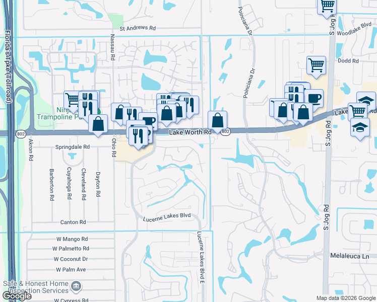 map of restaurants, bars, coffee shops, grocery stores, and more near 7095 Pine Bluff Drive in Lake Worth