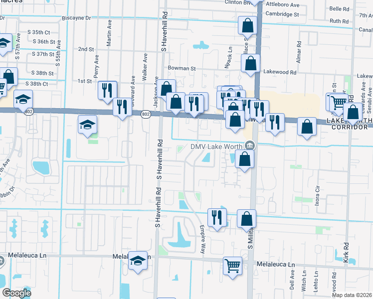 map of restaurants, bars, coffee shops, grocery stores, and more near 4184 Caesar Circle in Greenacres