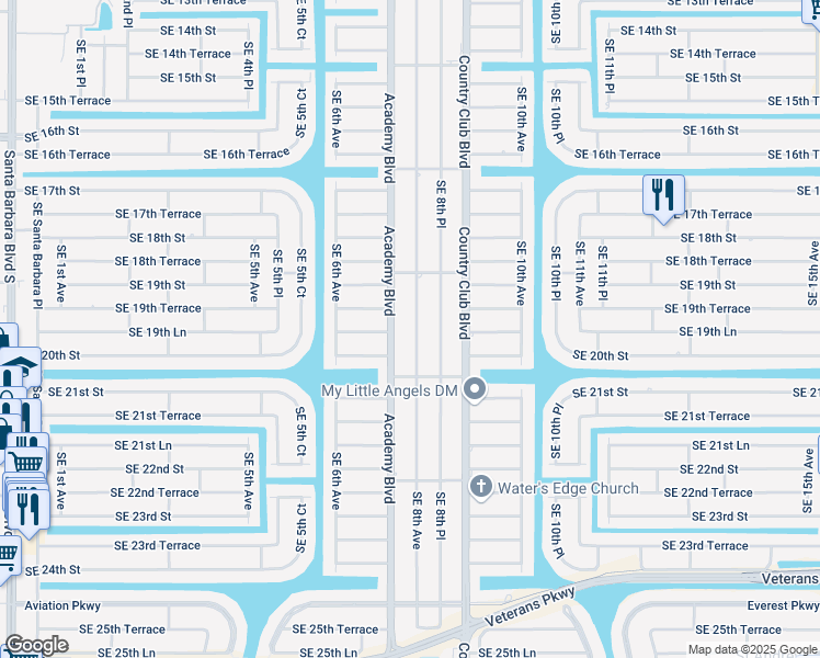 map of restaurants, bars, coffee shops, grocery stores, and more near 1928 Southeast 8th Avenue in Cape Coral