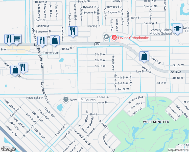 map of restaurants, bars, coffee shops, grocery stores, and more near 5310 4th Street West in Lehigh Acres