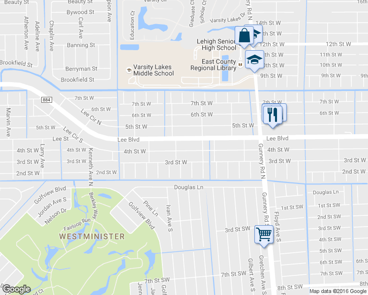 map of restaurants, bars, coffee shops, grocery stores, and more near 4612 4th Street West in Lehigh Acres