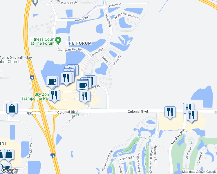 map of restaurants, bars, coffee shops, grocery stores, and more near 9953 Chiana Circle in Fort Myers
