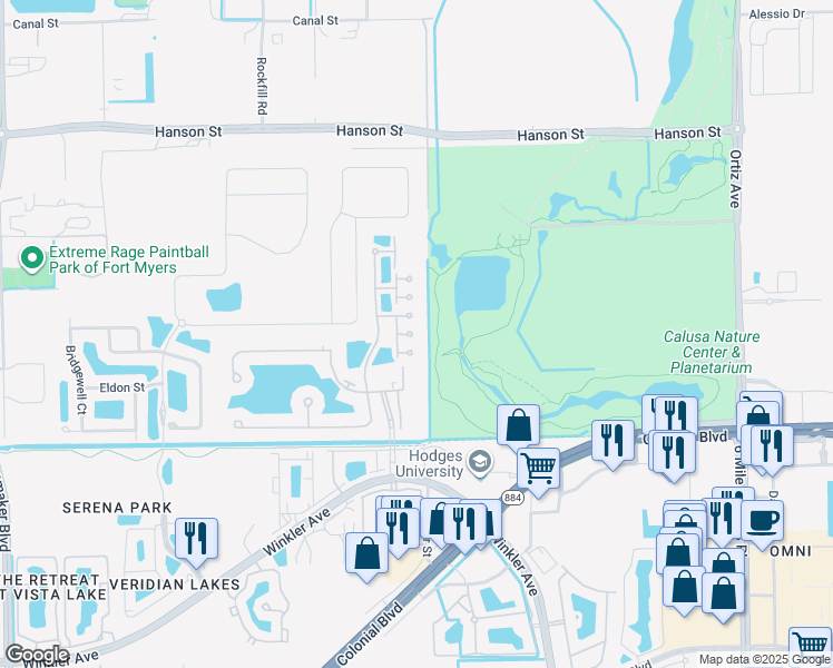 map of restaurants, bars, coffee shops, grocery stores, and more near 4471 Western Gails Court in Fort Myers