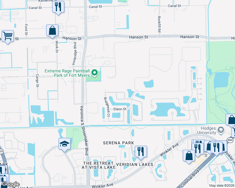 map of restaurants, bars, coffee shops, grocery stores, and more near 3892 King Williams Street in Fort Myers