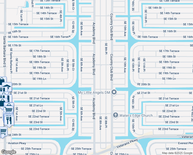 map of restaurants, bars, coffee shops, grocery stores, and more near 1928 Southeast 8th Avenue in Cape Coral