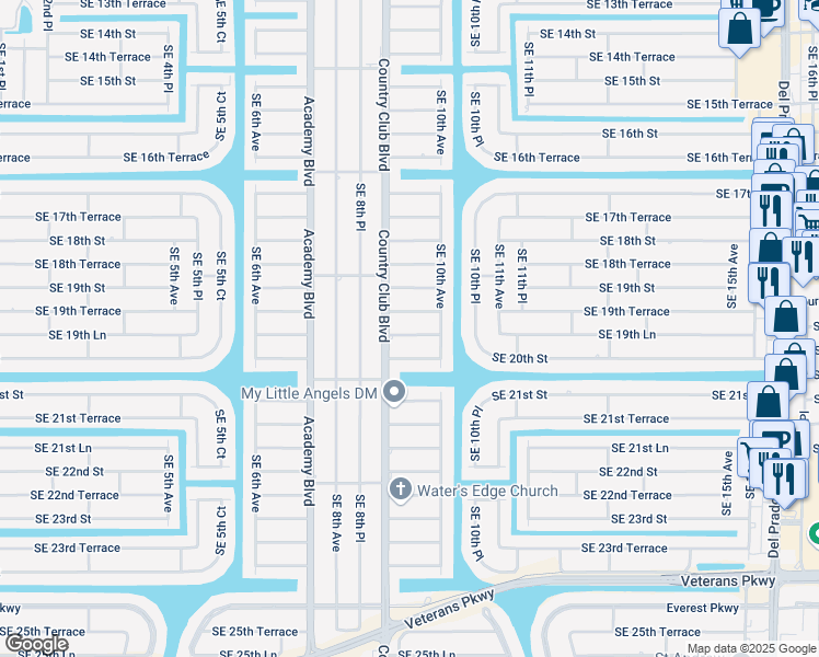 map of restaurants, bars, coffee shops, grocery stores, and more near 911 Southeast 19th Lane in Cape Coral