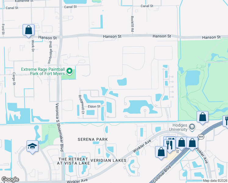 map of restaurants, bars, coffee shops, grocery stores, and more near 4110 Dutchess Park Road in Fort Myers
