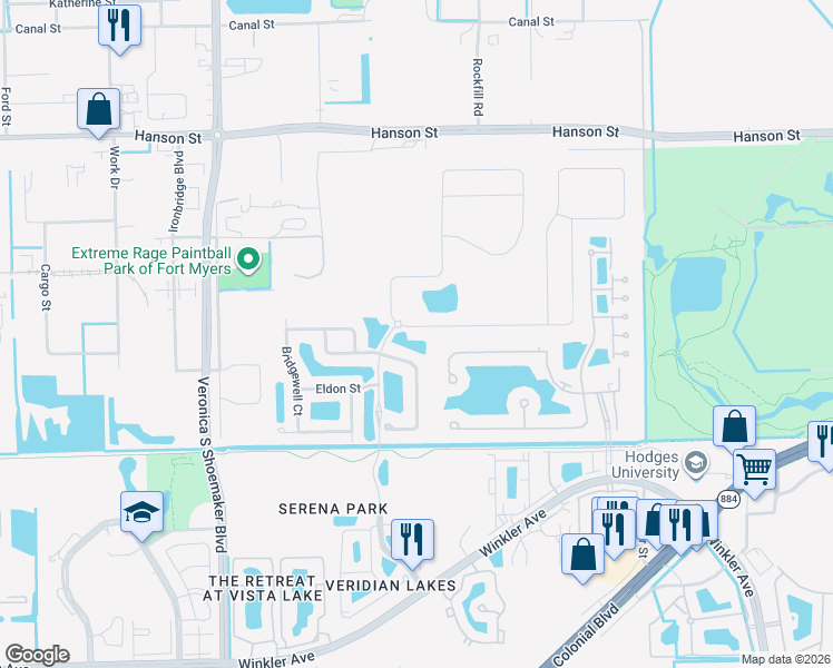 map of restaurants, bars, coffee shops, grocery stores, and more near 4110 Dutchess Park Road in Fort Myers