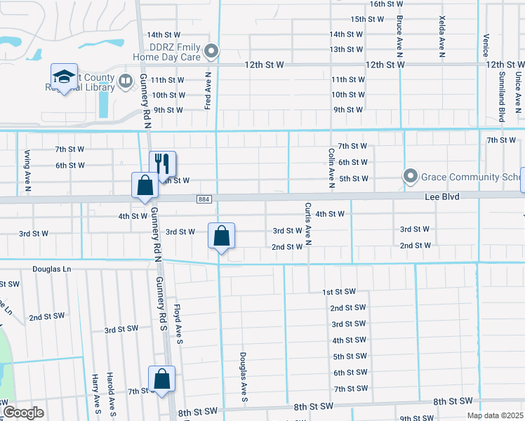 map of restaurants, bars, coffee shops, grocery stores, and more near 4200 4th Street West in Lehigh Acres