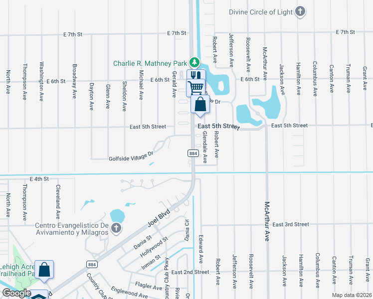 map of restaurants, bars, coffee shops, grocery stores, and more near 2201 East 5th Street in Lehigh Acres