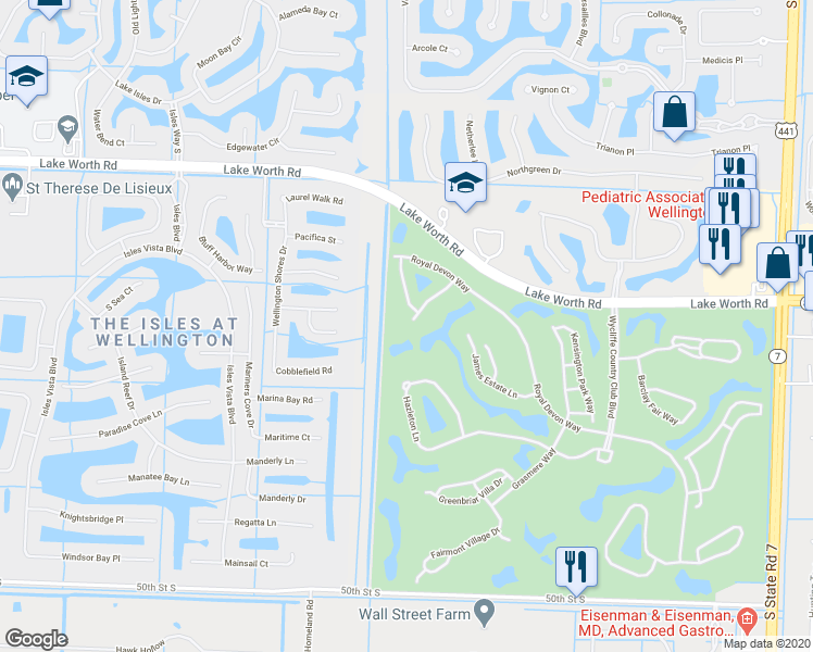 map of restaurants, bars, coffee shops, grocery stores, and more near 4278 Imperial Isle Drive in Lake Worth