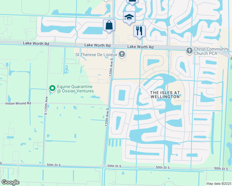 map of restaurants, bars, coffee shops, grocery stores, and more near 11843 Osprey Point Circle in Wellington