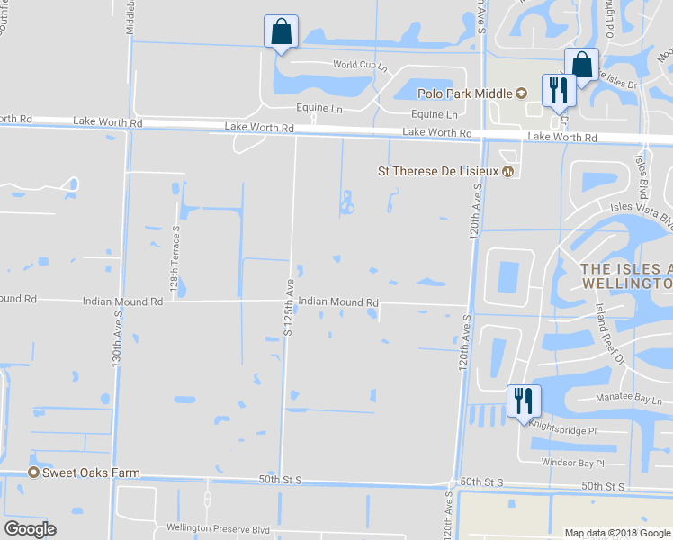map of restaurants, bars, coffee shops, grocery stores, and more near 12377 Indian Mound Road in Wellington