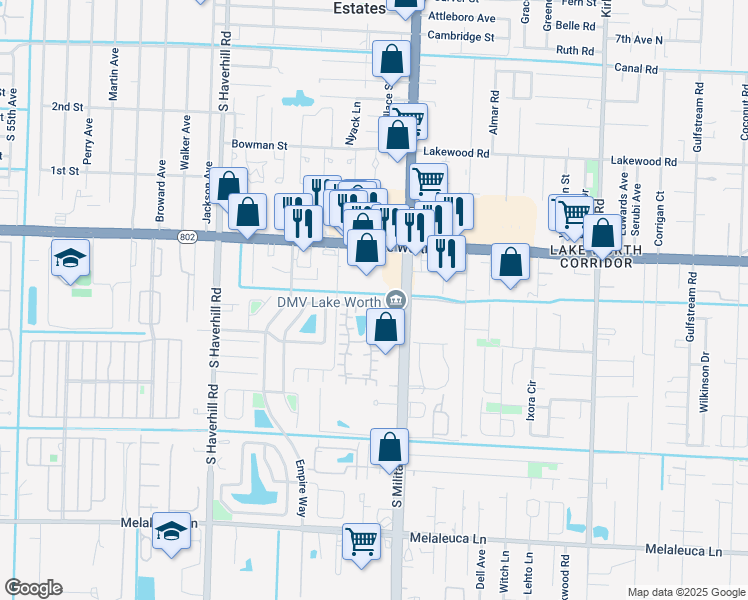 map of restaurants, bars, coffee shops, grocery stores, and more near 4177 Landar Drive North in Lake Worth