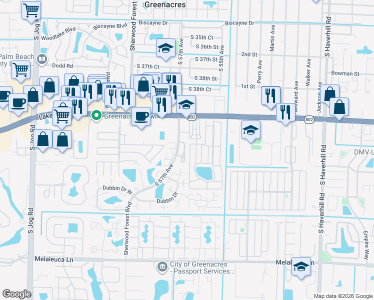 map of restaurants, bars, coffee shops, grocery stores, and more near 4156 Pine Hollow Circle in Lake Worth