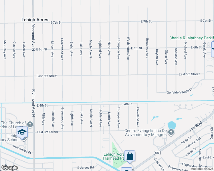 map of restaurants, bars, coffee shops, grocery stores, and more near 410 North Avenue in Lehigh Acres