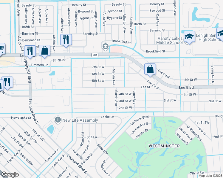 map of restaurants, bars, coffee shops, grocery stores, and more near 5220 4th Street West in Lehigh Acres